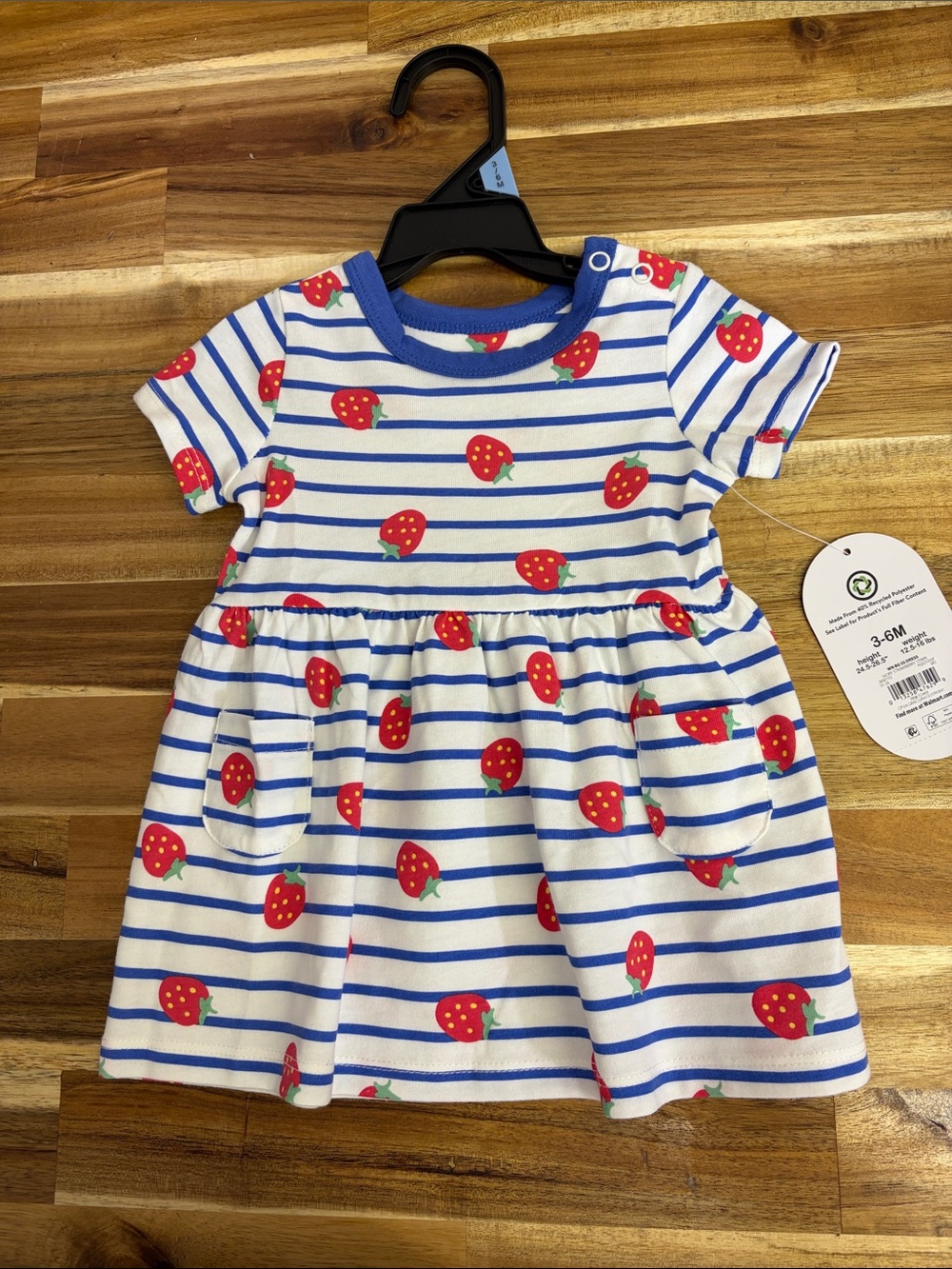 wonder nation Red Strawberry Stripe Dress with Blue Trim